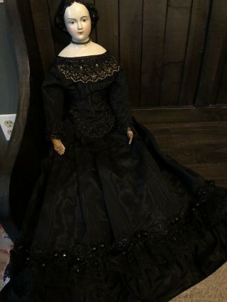 Antique Rare Large 27” Jenny Lind Civil War Era German China Doll W Fancy Dress 3