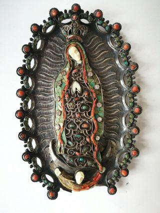 Vintage Mexico Signed Matl Matilde Poulat Sterling Silver Our Lady Of Guadalupe
