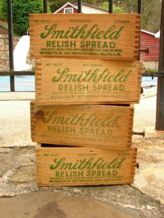 4 Vintage Old Wooden Smithfield Cheese Boxes - Crafts Home Decor Drawers - L@@k