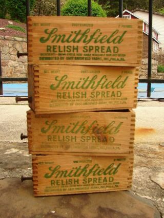 4 Vintage Old Wooden Smithfield Cheese Boxes - Crafts Home Decor Drawers - L@@K 3