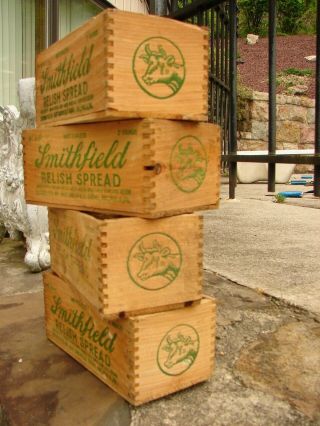 4 Vintage Old Wooden Smithfield Cheese Boxes - Crafts Home Decor Drawers - L@@K 4