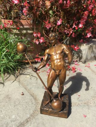Sandow Bodybuilding Trophy Statue Antique Mr Olympia Art Bronze Bust Nude Muscle