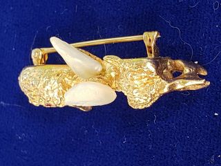 Vintage 14K Yellow gold Pearls Ruby eye William Ruser Duck Pin Brooch Rare 3