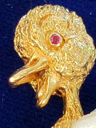 Vintage 14K Yellow gold Pearls Ruby eye William Ruser Duck Pin Brooch Rare 9