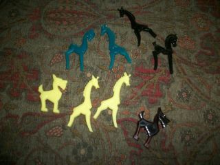 Celluloid Animal Figures/ Green/ Black/ Yellow,  And One See Through Brown.