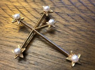 Vintage Signed Mikimoto Southern Cross Pin Brooch 14k Yellow Gold Pearls 3