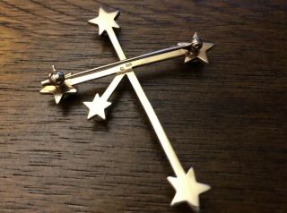 Vintage Signed Mikimoto Southern Cross Pin Brooch 14k Yellow Gold Pearls 4