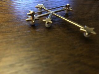 Vintage Signed Mikimoto Southern Cross Pin Brooch 14k Yellow Gold Pearls 7