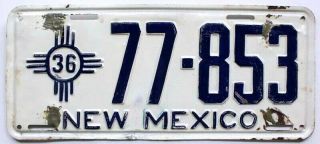 Mexico 1936 License Plate,  77 - 853,  Zia Indian Sun,  Old West Antique