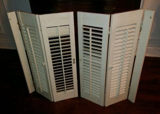 Vintage Off White Wood Old Window Shutters Louvered Country Cottage Set