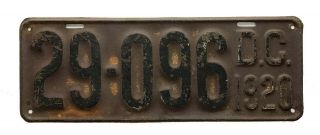 Washington Dc District Of Columbia 1920 License Plate,  Woodrow Wilson,  Antique