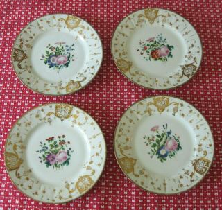 Set Of 4 Old Paris Porcelain 7 Inch Plates Hand Painted Flowers 19th Century