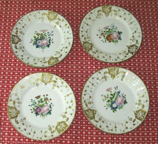 Set of 4 Old Paris Porcelain 7 Inch Plates Hand Painted Flowers 19th Century 2