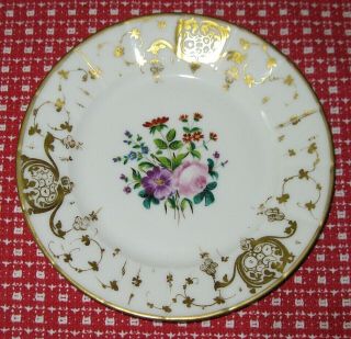 Set of 4 Old Paris Porcelain 7 Inch Plates Hand Painted Flowers 19th Century 3