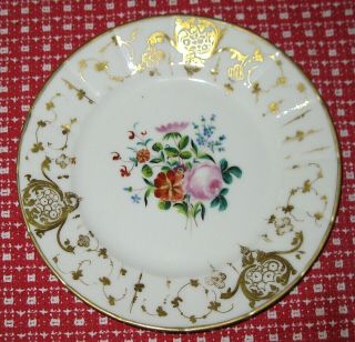 Set of 4 Old Paris Porcelain 7 Inch Plates Hand Painted Flowers 19th Century 4