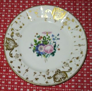 Set of 4 Old Paris Porcelain 7 Inch Plates Hand Painted Flowers 19th Century 5