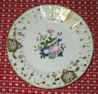 Set of 4 Old Paris Porcelain 7 Inch Plates Hand Painted Flowers 19th Century 6