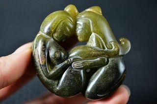 Chinese Old Jade Carved Sexy Men&women People Art Statue/pendant W63