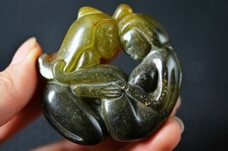 Chinese Old Jade Carved Sexy Men&Women People Art Statue/Pendant W63 4