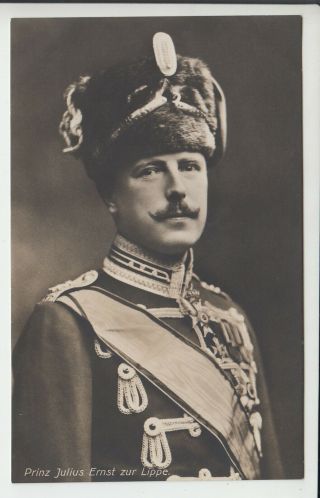 Prince Julius Ernst To Lippe In Hussar Uniform Rare Rppc