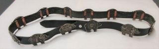 Navajo Overlaid Sterling Silver Bear Kachina Concho Belt