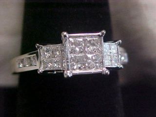 Estate 1.  38ctw Natural Princess Cut Diamond Promise Ring 14k White Gold Sz9