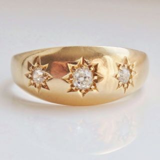 Stunning Antique Victorian 18ct Gold Diamond (0.  20ct) Trilogy Ring C1900