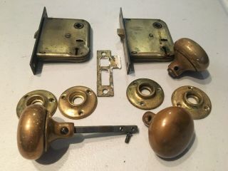 Vintage Antique Brass Door Knobs & Back Plate,  Corbin Locks