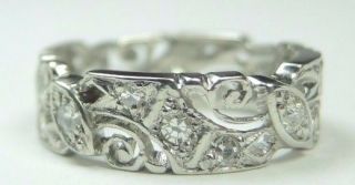 Antique Art Deco Vintage Diamond Wedding Band Eternity Platinum Ring Size 5.  5
