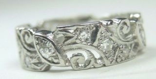 Antique Art Deco Vintage Diamond Wedding Band Eternity Platinum Ring Size 5.  5 2