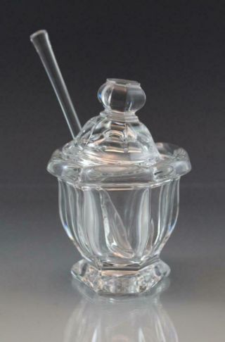Signed Baccarat Crystal Glass Condiment Jam Jar Covered W/ Spoon