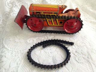 Vintage Tin Wind Up Marx Tractor Dozer With Blade