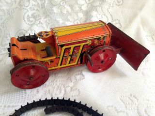 VINTAGE TIN WIND UP MARX TRACTOR DOZER WITH BLADE 3