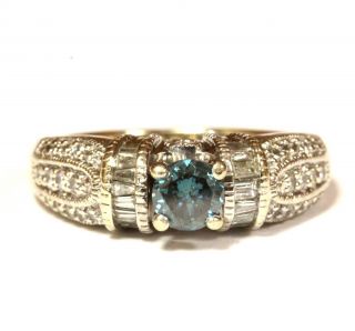 14k White Gold.  84ct Blue Diamond Wedding Band Ring 7.  7g Womens Estate Antique