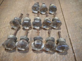 L4073 - 13 Glass Cabinet Knobs Drawer Pulls Old Antique Farmhouse Salvage