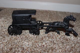 Vintage Cast Iron Amish Carriage With Horse & Family -