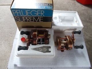 2 Vintage Pflueger Supreme Model Ck,  Type S,  High Speed Fishing Reels.  Very Rare