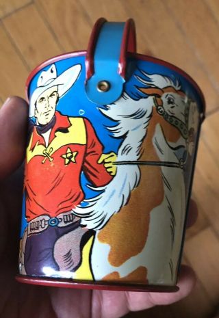 Vintage Ohio Art Tin Toy Sand Pail Cowboys Horses Western Bucket