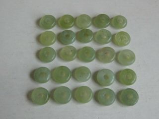 25 Fine Old Antique Chinese Carved Celadon Jade Necklace Amulet Beads Discs 2