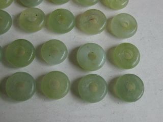 25 Fine Old Antique Chinese Carved Celadon Jade Necklace Amulet Beads Discs 2 5