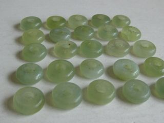 25 Fine Old Antique Chinese Carved Celadon Jade Necklace Amulet Beads Discs 2 6