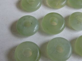 25 Fine Old Antique Chinese Carved Celadon Jade Necklace Amulet Beads Discs 2 7