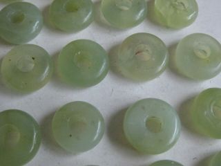 25 Fine Old Antique Chinese Carved Celadon Jade Necklace Amulet Beads Discs 2 8