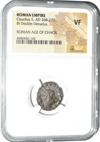 Ancient Roman Empire Claudius Ii Bi Double Denarius Coin,  Ngc Certified Vf