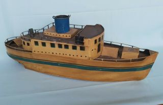 Rare C1920 Folk Art Tin Toy Model Steam Boat Ocean Liner Passenger Ship Marklin?
