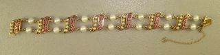 14k Yellow Gold 2.  50 Ctw Pink Sapphire & Cultured Pearl Bracelet 32.  11 Grams