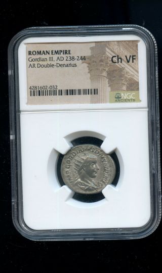 Ancient Coin Roman Empire Gordian Iii Ad 238 - 244 Ar Double Denarius Ngc Vf A913