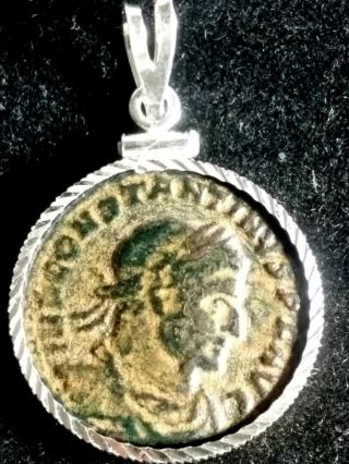 Constantine Great Sol Authentic Ancient Roman Sandy Coin Sterling Silver Pendant