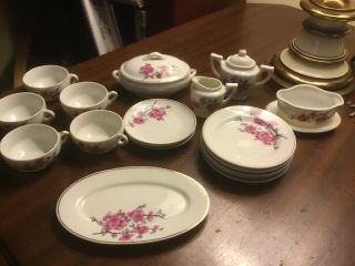 (20) Piece - Childs Tea/dinner Set - Made In Japan - Pink Floral - Miniatures -