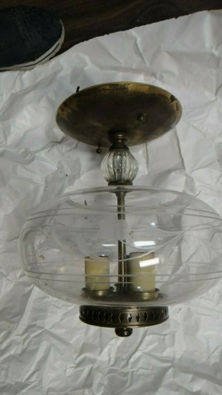 Vintage 3 Light Etched Glass And Brass Ceiling Light Fixture For Hall Or Entry